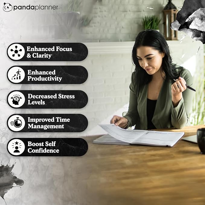 Panda Planner Weekly 2025-2026, Undated Weekly Planner for Office, School & Home – 8"x11" Soft Vegan Leather Organizer Notebook with To-Do Lists, Habit Tracker, Notes & Agenda – Black