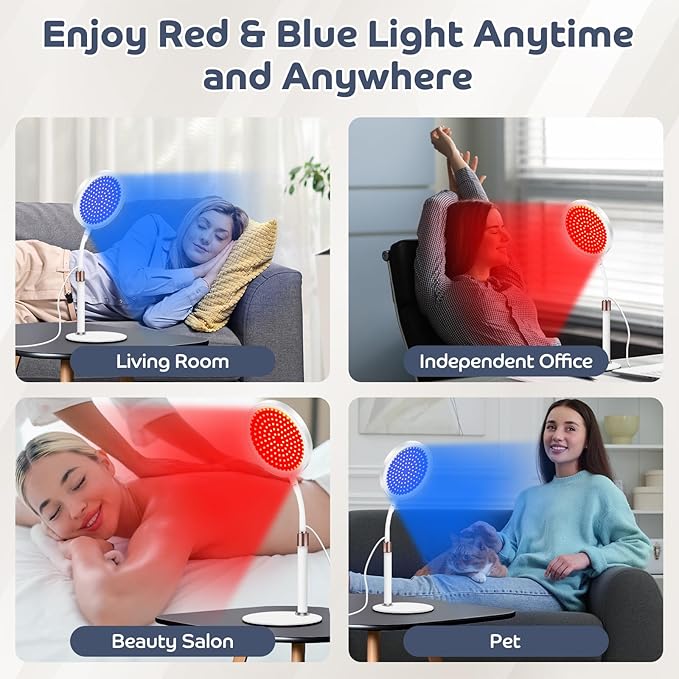 Red Light Therapy for Face and Body, Red and Blue Light Therapy Lamp with Base, 415nm Blue Light, 660nm and 850nm Near-Infrared LED Light Therapy Device for Home Use