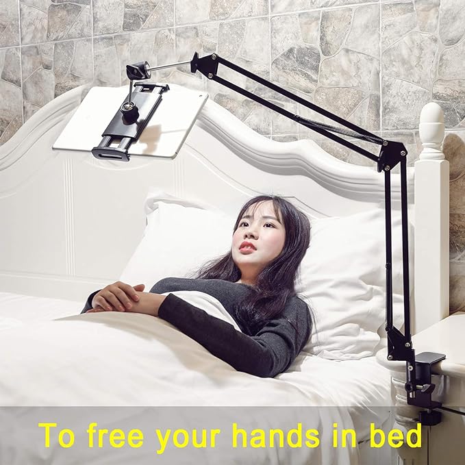 Tablet Stand for Bed,360 Degree Rotating Bed Tablet Mount Holder Stand with Aluminum Arm for iPad,iPhoneXS,N-Switch, Amazon Kindle Fire,or Other 4.7~12.9 inch-Screen Devices