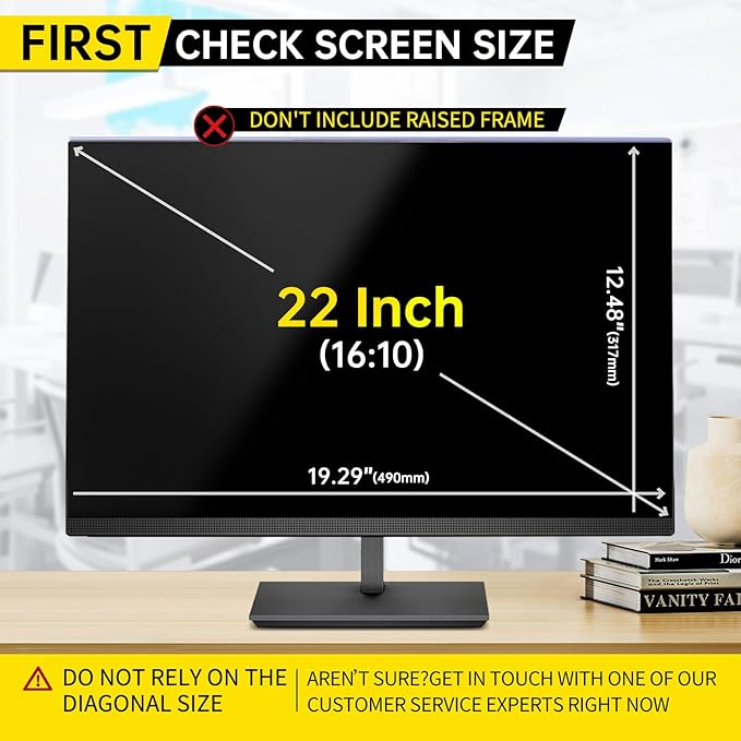 22 Inch Computer Privacy Screen for 16:10 Computer Monitor, Anti-Blue Light Monitor Privacy Screen Filter, Anti-UV Computer Shield, Hanging Type