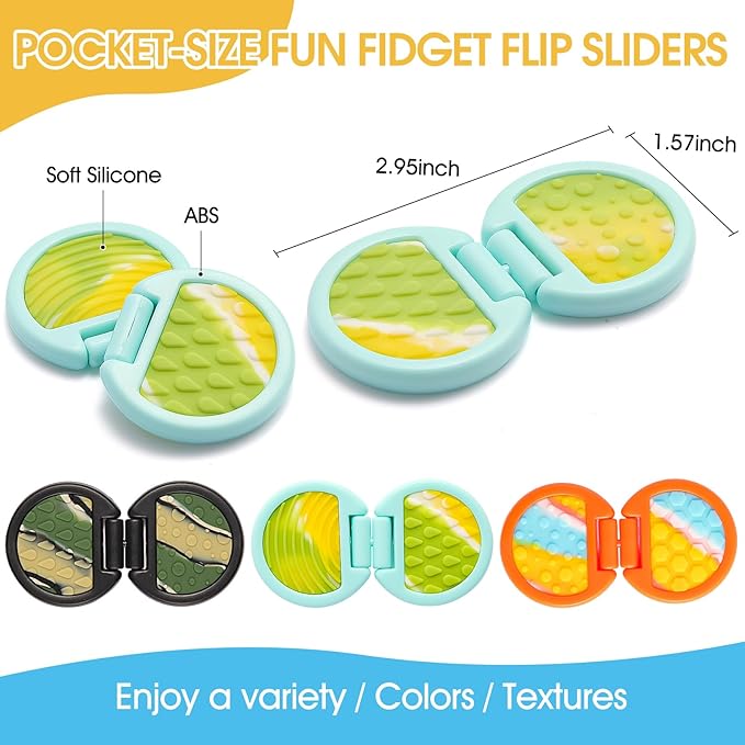 Fidget Toys Adults, Sensory Toys for Kids with Autism, Anxiety Relief Items for ADHD Stress Relief, Fun Fidgets for Teens Textured & Flip Slider (3pcs-Camo(Black+Orange+Blue))