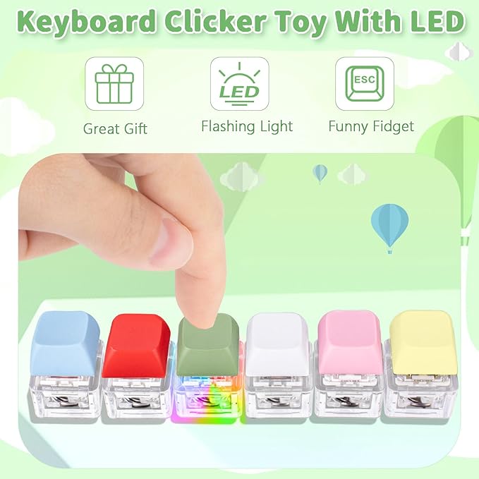 Keyboard Fidget Toy for Adults Keyboard Clicker with LED Light Keychain Fidget Stress Relief Sensory Toy
