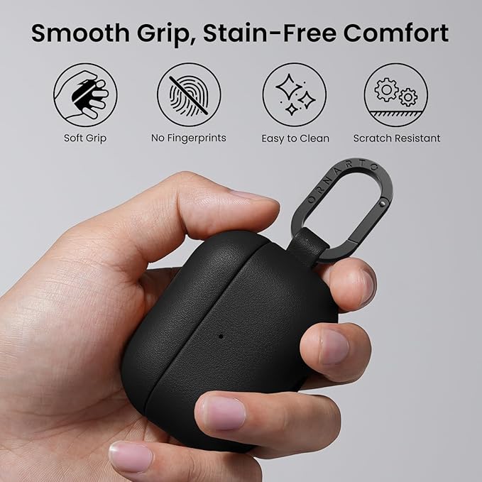 ORNARTO Compatible with AirPods Pro 2 Case, Full Protective Leather Cover with Carabiner, for Airpods Pro Case 2nd / 1st Generation (2022/2019), Front LED Visible,Midnight Black