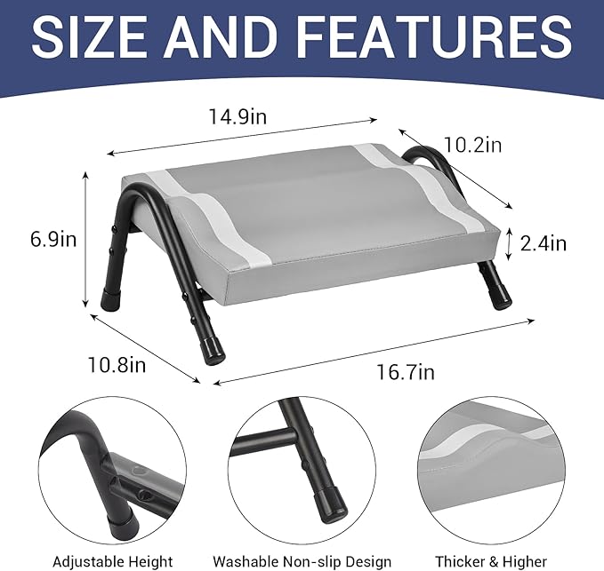Foot Rest for Under Desk at Work,Ergonomic Foot Rest for Office Use, Heights,Relieving Pain in Lower Back, Hip, Knee (Grey)
