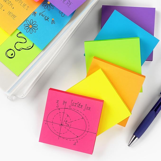 Sticky Notes 3x3 inch Bright Colors Self-Stick Pads 48 Pads/Pack 90 Sheets/Pad Total 4320 Sheets