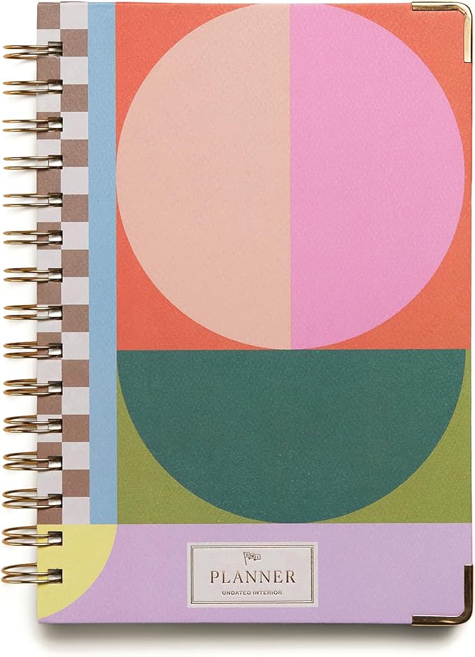 DesignWorks Ink 6.2" x 8.3" Undated 13 Month Weekly Planner, Geo Checks