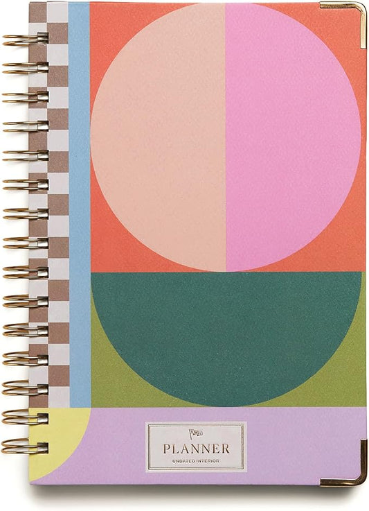 DesignWorks Ink 6.2" x 8.3" Undated 13 Month Weekly Planner, Geo Checks