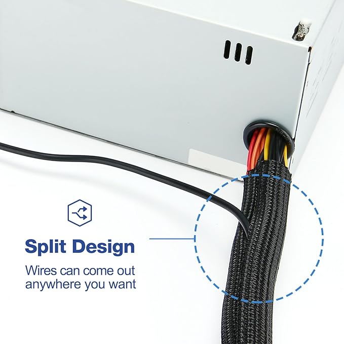 JOTO 1 Pack Cable Management Sleeve, 10 Feet Cord Organizer System with Zipper for TV Computer Office Home Entertainment, Flexible Cable Sleeve Wrap Cover Wire Hider System -Black