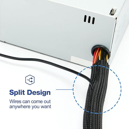 JOTO 1 Pack Cable Management Sleeve, 10 Feet Cord Organizer System with Zipper for TV Computer Office Home Entertainment, Flexible Cable Sleeve Wrap Cover Wire Hider System -Black