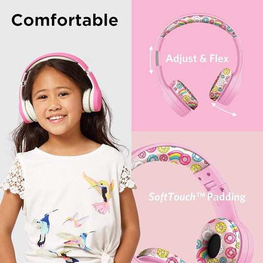 LilGadgets Connect+ Style On-Ear Kids Headphones with Microphone - SharePort Technology, SoftTouch Padding, Detachable Cable, Noise Reduction, Durable & Adjustable - Doughnuts - Wired Headphones