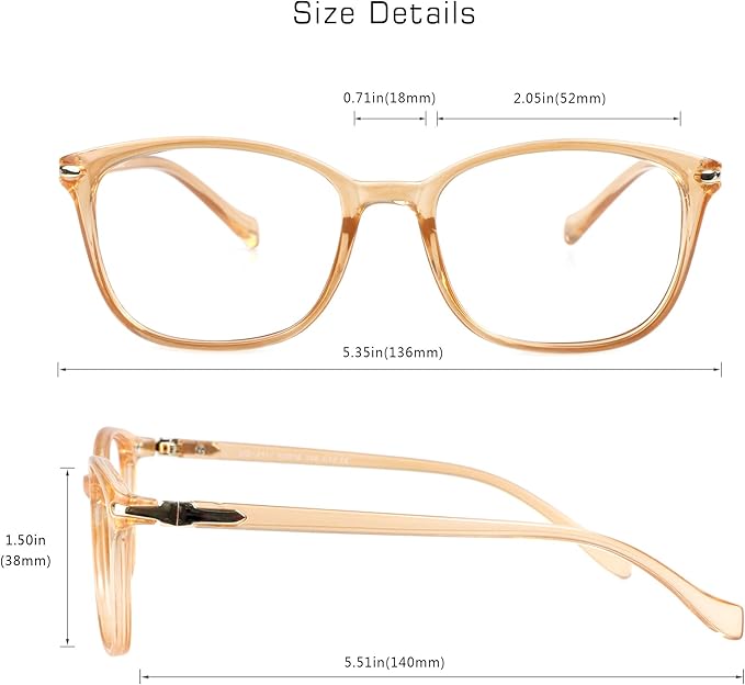 VisionGlobal Blue Light Blocking Glasses for Women/Men, Anti Eyestrain, Computer Reading, TV Glasses, Stylish Square Frame, Anti Glare(Champagne,+5.50 Magnification)