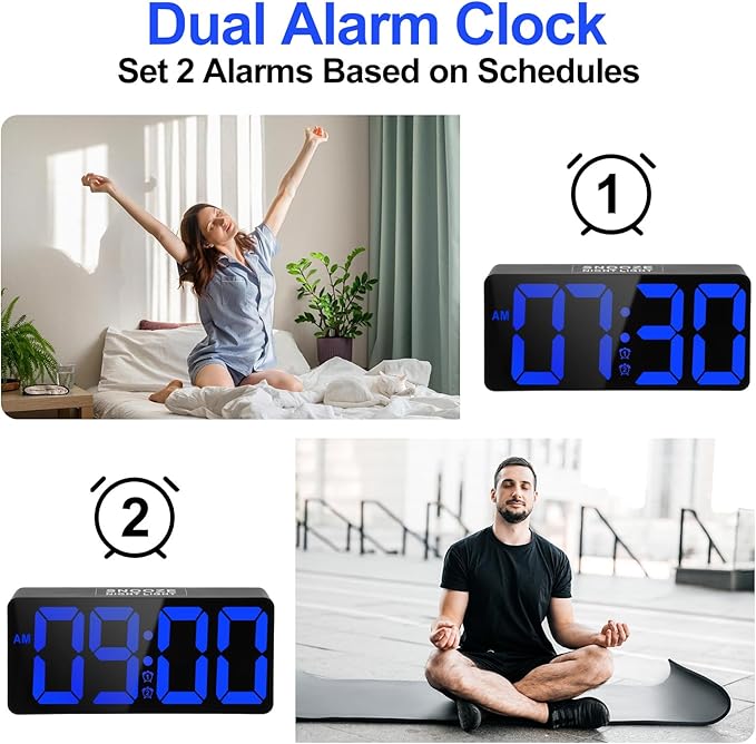 Alarm Clock for Bedroom Heavy Sleepers with Bed Shaker & Night Light-Vibrating Digital Clock Large Dimmable LED Digits with Dual Alarm & Charging Port Table Desk Clock for Hearing Impaired Seniors