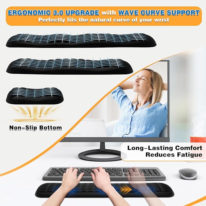 UnivoColors Full-Sized Keyboard & Mouse Wrist Rest Set-Ergonomic 3.0 Upgrade,Wave Curve Support,Comfortable Support & Fatigue Relief,Non-Slip Base,Perfect for Work & Gaming(Flesh Pink)