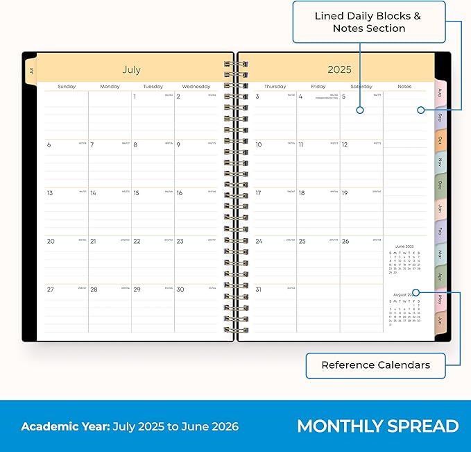 Blue Sky 2025-2026 Academic Year Weekly and Monthly Planner Calendar, July 2025 - June 2026, 12-Month, 5.8" x 8.6", Flexible Cover, Wirebound, Laminated Tabs, Storage Pocket, Black