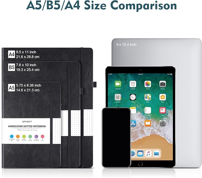 Bullet Dotted Journal, Large A4 Hardcover Leather Journal, 312 Numbered Pages Thick Journal, 100gsm No Bleed Paper Dot Grid Notebook for Women Men, 8.5'' × 11'', Grey Blue