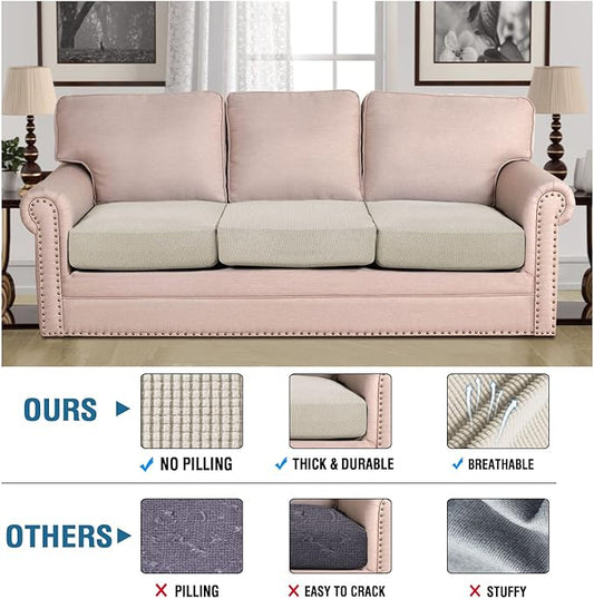 H.VERSAILTEX Super Stretch Couch Cushion Covers Sofa Cushion Slipcovers Jacquard Fabric Individual Seat Couch Slipcover Sets for Pets with Elastic Bottom(3 Packs Cushion Sofa Covers, Island Fossi)