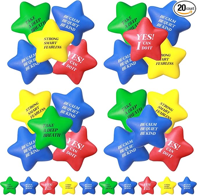 Kasyat 20 Pcs Star Stress Balls - 2.16" Motivational Squeeze Toys for Adults, Teens, Students & Party Favors