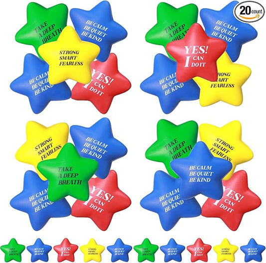 Kasyat 20 Pcs Star Stress Balls - 2.16" Motivational Squeeze Toys for Adults, Teens, Students & Party Favors
