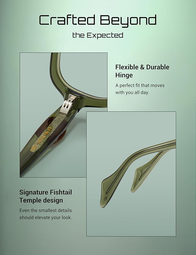 TIJN Vintage Inspired Blue Light Blocking Glasses, Modern Square Acetate Computer Screen Eye Glasses for Woman Men, AL01