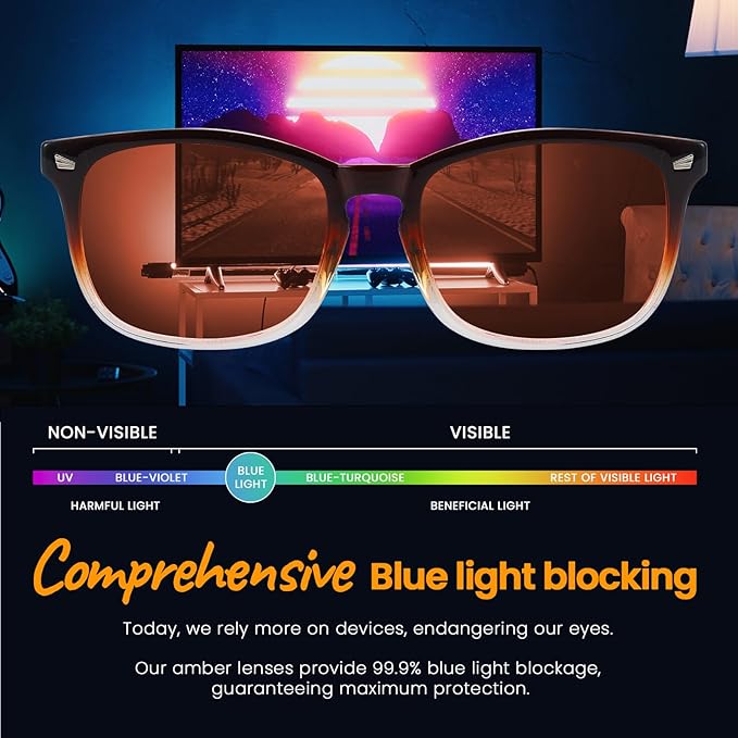 SODQW Gaming Blue Light Blocking Glasses for Men Women Reduce Eyestrain Orange Aviator Eyeglasses for Computer TV