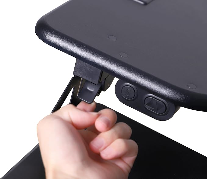 Rocelco 37.4" Electric Standing Desk Converter with AC USB Charger - Motorized Height Adjustable Sit Stand Up Dual Monitor Riser - Tabletop Computer Workstation - Large Keyboard Tray - Black (R EDRB2)