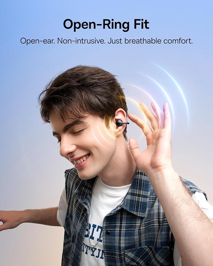 Baseus Bass BC1 Open Ear Earbuds Clip-On Headphones, Open-Ring Comfort with Tri-Curve Snug Clip, Powerful Sound with SuperBass, 4-Mic Clear Calls, IP55 Waterproof, 38H Playtime, Lightweight