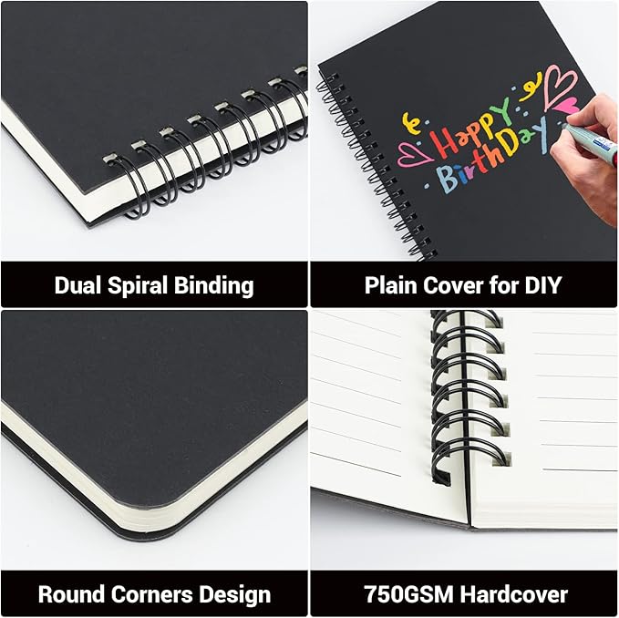 EUSOAR Spiral Lined Notebook, A5 3packs 5.5"X8.3" 120 Pages Hardcover Lined Travel Writing Journal, Notepad Sketchbook, Students College Office Business Subject Diary Ruled Spiral Book Journal-Black