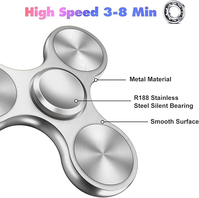 Fidget Spinners Toy, 3-8 Min Spins Time Stainless Steel Bearing Metal Fidget Spinner, EDC ADHD Stress Anxiety Relieves Fidgets Finger Toys, Novelty Toy for Kids and Adults
