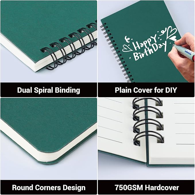 EUSOAR Students Ruled Spiral Notebook, A5 3packs 5.5"X8.3" 120 Pages Lined Writing Journal, Memo Notepad Sketchbook, Students College Office Subject Diary Ruled Spiral Book Journal- Green Cover