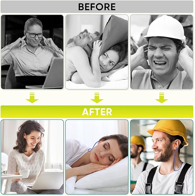 TICONN 100 Pairs Reusable Silicone Ear Plugs for Sleeping Noise Cancelling, 25dB NRR Corded Earplugs for Study Concentration Travel (100 Pairs)