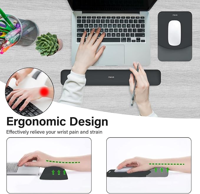 MOSISO Wrist Rest Support for Mouse Pad&Keyboard Set, Rectangular Ergonomic Mousepad Non-Slip Base Home/Office Pain Relief&Easy Typing Pad with Neoprene Cloth&Raised Curved Memory Foam, Slate Gray