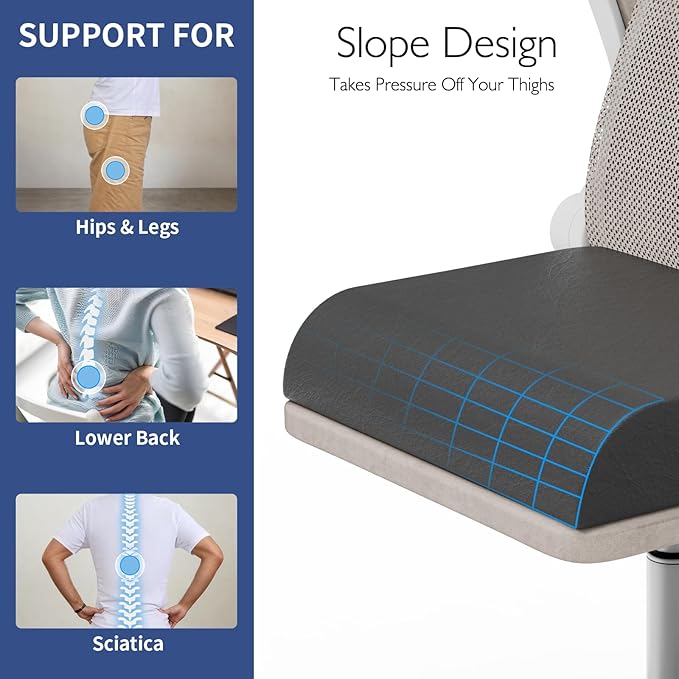 YOUFI Large Seat Cushion, 4 Inch Thick Memory Foam PU Leather Cushion for Sciatica, Hip, Low Back Pain Relief, Supportive Butt Pillow for Office Chair, Wheelchair