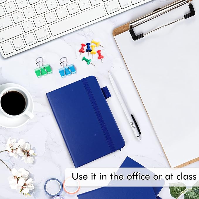 feela 3 Pack Pocket Notebook Journals with 3 Black Pens, A6 Mini Cute Small Journal Notebook Bulk Hardcover College Ruled Notepad with Pen Holder for Office School Supplies, 3.5”x 5.5”, Navy