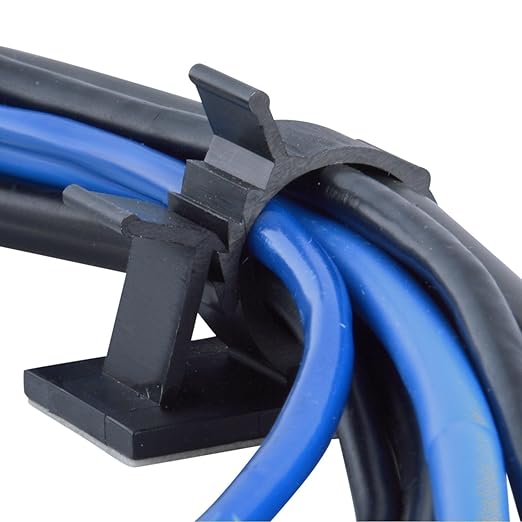 Cable Clips, GLE2016 Self-Adhesive Wire Holder Cable Organizer Cord Management Clamps with Adjustable Backed 20 Pack Black