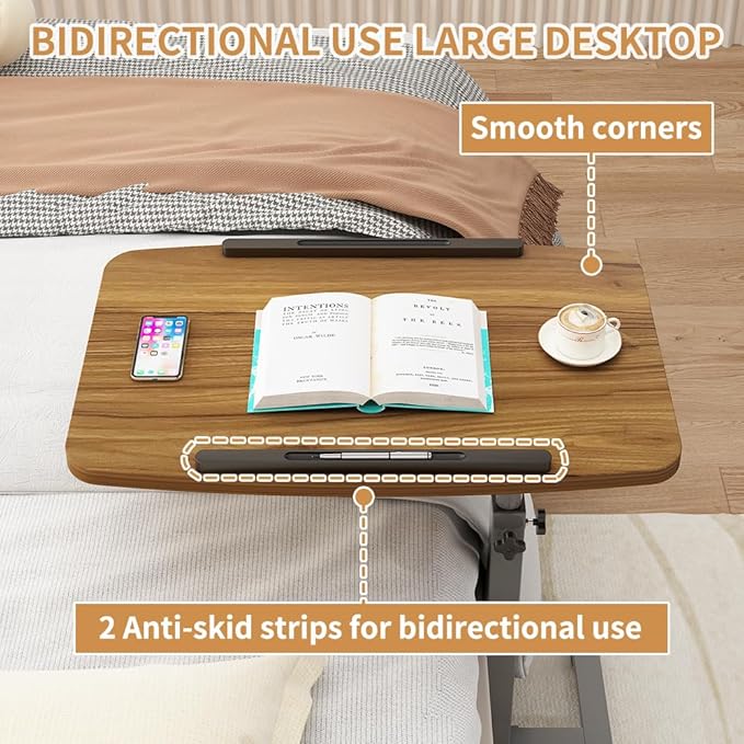 Laptop Table Mobile Adjustable Height Portable Desk Notebook Swivel PC Computer Rolling Desk with Wheels, Laptop Stand for Couch Bedside Hospital Bed Table