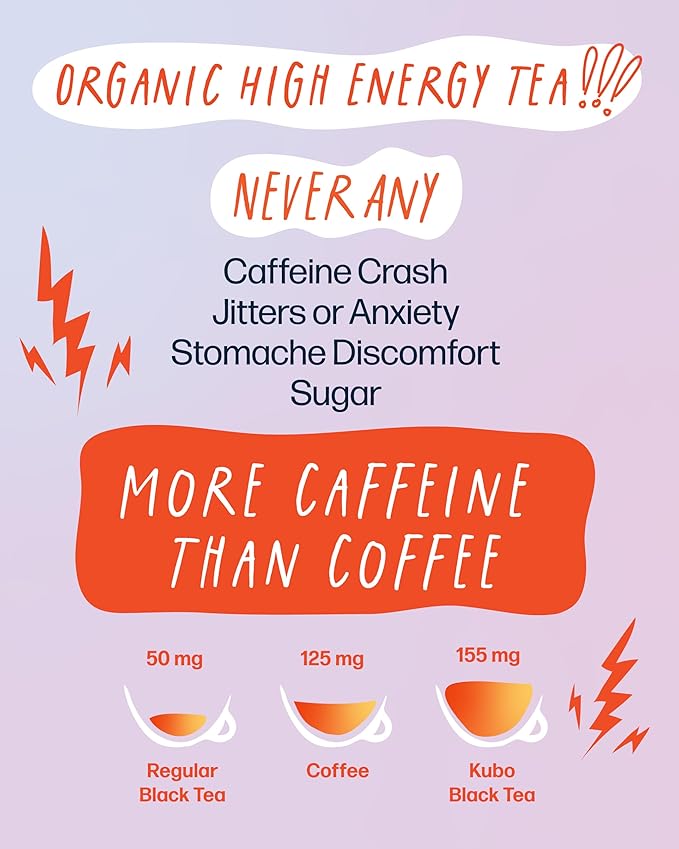 Kubo Tea, Coconut Chai Black Tea, Organic High Caffeine Blend, 20 Servings (155mg Caffeine each), Pyramid Tea Bags, Compostable & Biodegradable Packaging, Brew Hot or Iced, Healthy Coffee Substitute