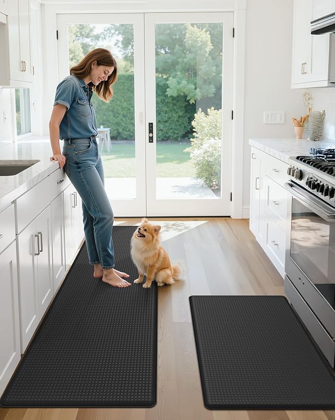 Color&Geometry Anti Fatigue Cushion Kitchen Mat for Floor -17"x29",Easy Clean, Water & Oil Proof, Anti Slip, Foam Rubber Runner Rug for Front Sink Comfort Standing,Black