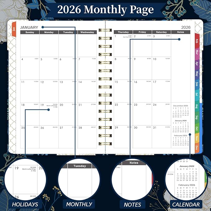 2026 Appointment Book - 2026 Planner, Daily Hourly Planner 2026, Jan 2026 - Dec 2026, Weekly & Monthly Planner, 6.3" x 8.5", Half Hour (30 Mins) Interval, Colorful Tabs, Thick Paper, Inner Pocket
