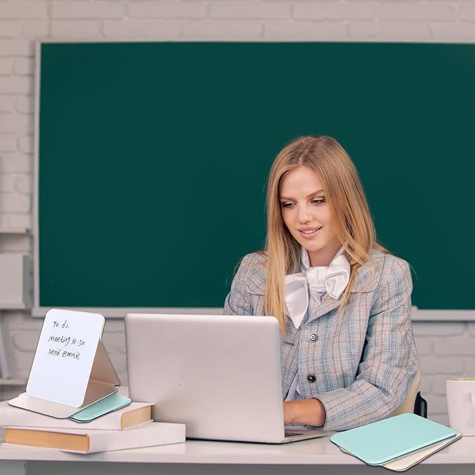 2 Pcs Small Glass Desktop Whiteboard with Reversable Stand 8 x 6 Inch Mini Dry Erase White Board Easel with 2 Markers Reusable Desk Notepad for Home Office School Supplies(Pink, Green)