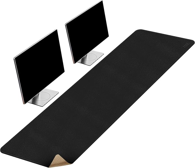 Vyaaa Cork & Leather Desk Mat, 55" x 15.7" Dual Sided Leather Desk Pad, Waterproof Extra Large Desk Mat, Large Mouse Pad，Desk Mats on top of Desks for Home or Office (Black)