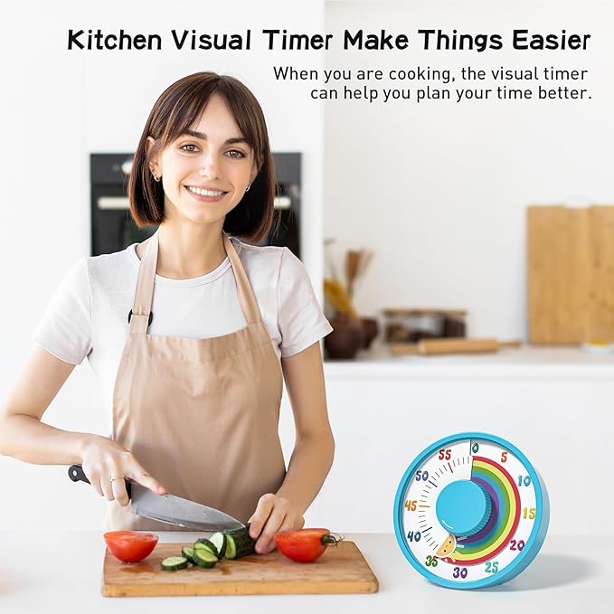 Secura 60-Minute Rainbow Visual Timer 6-Inch Mechanical Countdown Timers for Teaching, Meeting, Cooking, Working - Timer for Kids with Magnetic Backing (Blue)