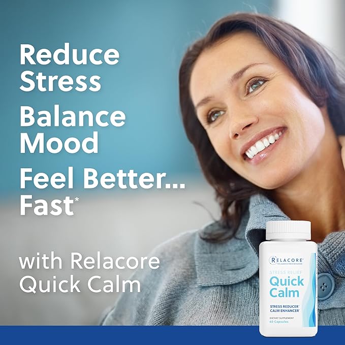 Quick Calm Mood Support Supplement with Ashwagandha, L-Theanine, Rapid Stress Relief and Relaxation – Cortisol Supplement - 60 ct