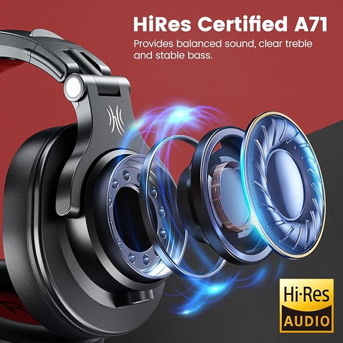 OneOdio A71 Hi-Res Studio Recording Headphones - Wired Over Ear Headphones with SharePort, Monitoring Mixing Foldable Headset with Stereo Sound, 3.5/6.35MM Jack for PC Computer DJ Guitar-Red