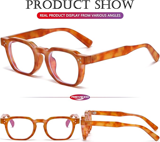 AIEYEZO Retro Blue Light Glasses for Men Women Square Thick Framed Eyeglasses Trendy Vintage Computer Glasses
