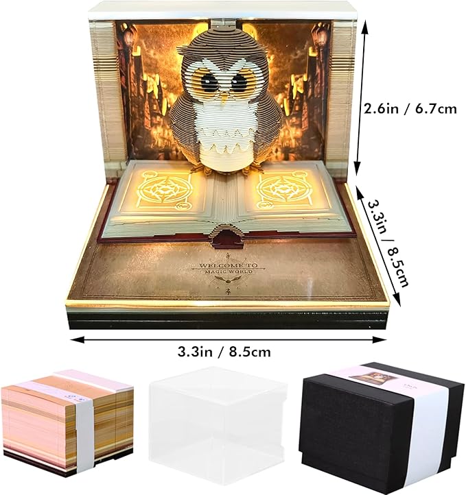 3D Timepiece Calendar 2026 Paper Art Memo Pad – Tear-Away Desk Calendar for Record, Planner & Habit Tracker, Bookmark, Gift & Decorative Office Decor (Owl)