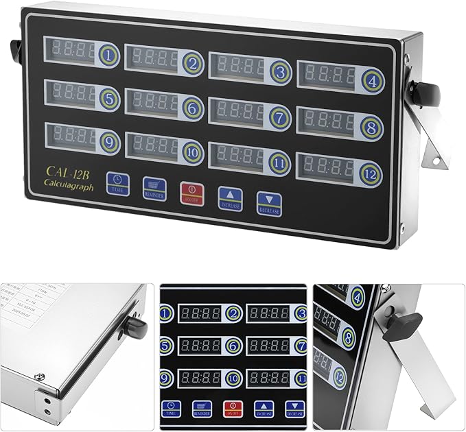 QWORK 12 Channel Multi-Timer Kitchen Clock, LED Digital Cooking Timer, Loud Alarm