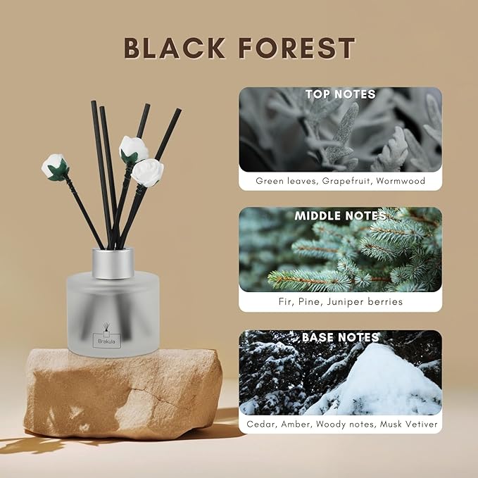 Brakula 2 Pack Reed Diffuser Set, Black Forest Scented, Home Fragrance with 14 Sticks Bathroom Decor, Reed diffusers for Home 6.76 fl oz(Black Forest)