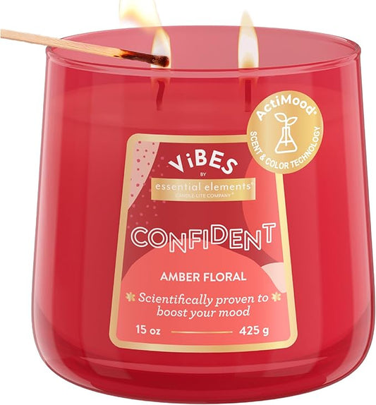 Candle-Lite Vibes Amber Floral Mood-Enhancing Scented Candles, 15 oz Jar, Aromatherapy, Proudly Poured in The USA, 2-Wick, 86 Hours Burn Time, Perfect Relaxation Gift
