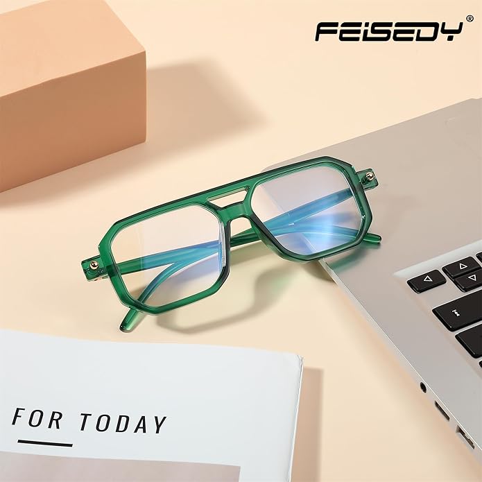 FEISEDY Vintage Square Blue Light Blocking Glasses Women Men 70s Flat Aviator Glasses Computer Anti Glare B0062