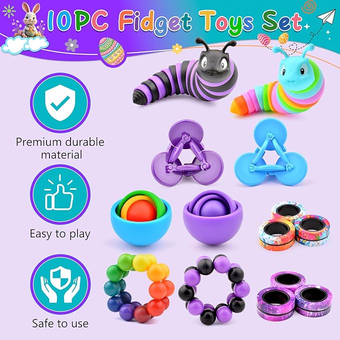 Fidget Toys Kids Pack, Fidget Spinner for Teens, Easter Basket Stuffers Gift for Adults 10PC Sensory Toys Pack for Autism, Desk Toy Stress Relief Toys for ADHD Men Boys